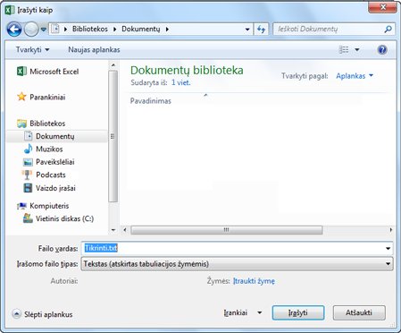 Dialogo langas Įrašyti kaip