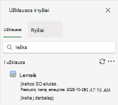 Užklausų ir ryšių srityje rodoma viena užklausa ir rezultatai.