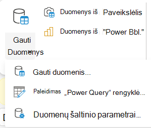 Juostelės meniu Gauti duomenis.