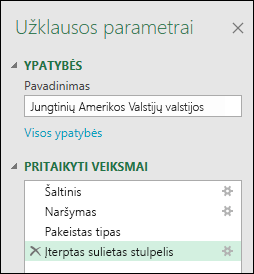 „Power Query“ stulpelio sujungimo iš pavyzdžio pritaikytų veiksmų langas