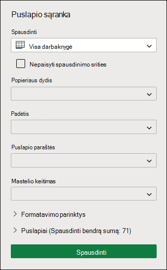 Spausdinkite visą darbaknygę naudodami internetinę 
