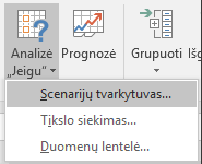 Patekti į scenarijų tvarkytuvą iš duomenų > prognozės ? What-If analizė