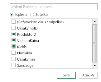 Stulpelių pavadinimų pasirinkimas