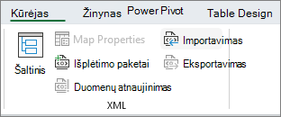 Skirtuko Programų kūrėjas XML komandos