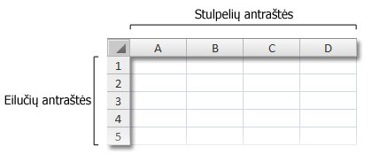 Eilučių ir stulpelių antraštės darbaknygėje