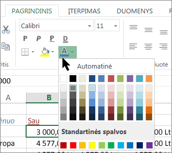 Pasirinkti kitą teksto spalvą