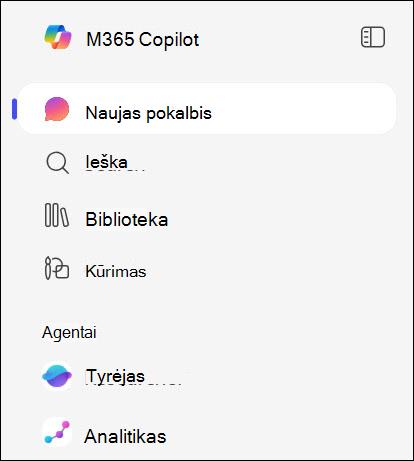 Agentų kairiojoje naršymo srityje ekrano kopija.