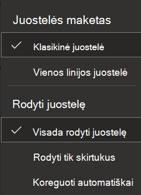 Juostelės žiniatinklyje ekrano kopija.