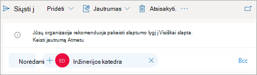 Patarimo apie rekomenduojamą slaptumo žymą ekrano kopija