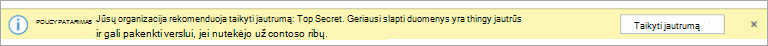 Rekomenduojamos slaptumo žymos strategijos patarimo ekrano kopija