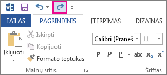 Sparčiosios prieigos įrankių juostos komanda Perdaryti
