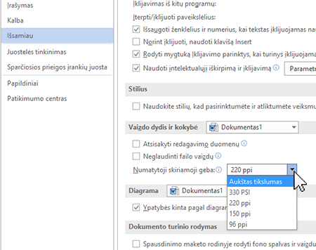 Numatytosios vaizdo skiriamosios gebos nustatymas