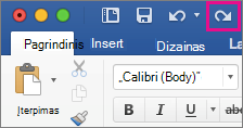 Komanda perdaryti paryškinta juostelėje.