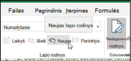 Mygtukas Naujas grupėje Lapo rodiniai