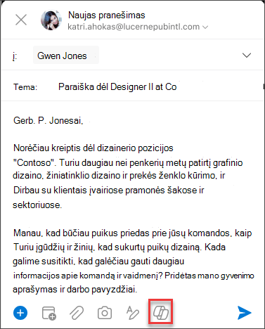 „Copilot“ piktograma „iOS“ kūrimo meniu