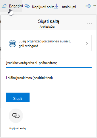 Rodoma parinktis Bendrinti failą