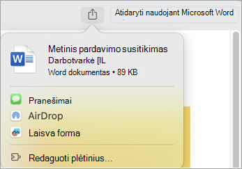 Failo bendrinimas naudojant plėtinius, įdiegtus 