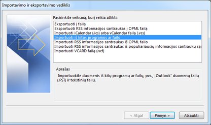 Importavimo ir eksportavimo vedlys