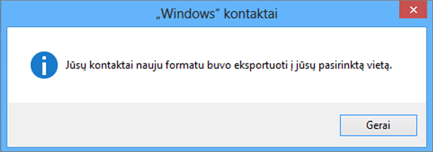 Matysite galutinį pranešimą, kad kontaktai eksportuoti į CSV failą.