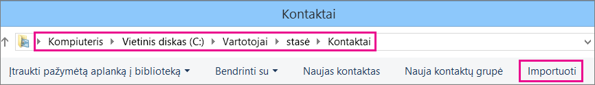 Pereikite į aplanką Kontaktai, tada pasirinkite Importuoti.