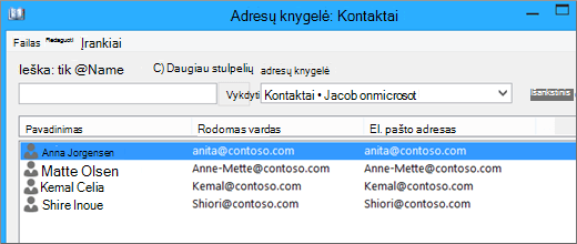 Kai kontaktai bus importuoti iš 