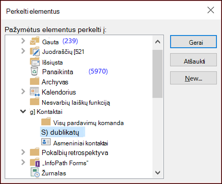 Perkelkite kontaktus į kitą aplanką.