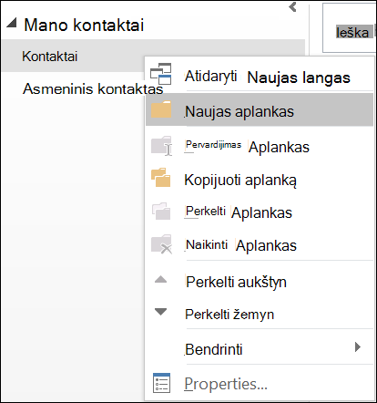 Sukurkite naują kontaktų aplanką.
