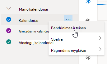 Žymiklio, užvesto virš Bendrinimas ir teisės kalendoriaus kontekstiniame meniu, ekrano nuotrauka 
