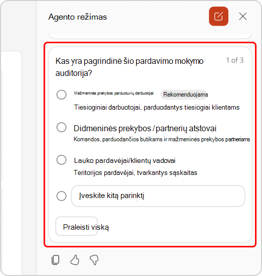 Klausimų išsiaiškinimas agento režimo pokalbyje