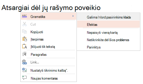 Gramatikos kontekstinis meniu