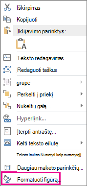 Ekrano nuotrauka, kurioje rodomas figūros formatavimas kontekstiniame meniu.