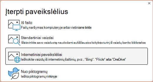Dialogo langas Paveikslėlių įterpimas.