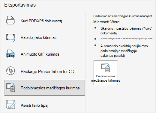 Export create handouts button screenshot.