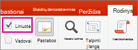 Žymės langelis Liniuotė skirtuke Rodinys
