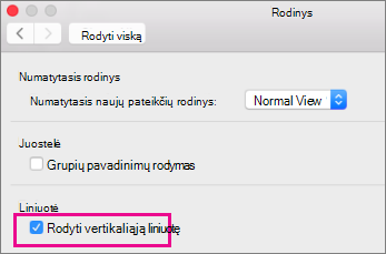 Rodyti vertikalų liniuotės lauką