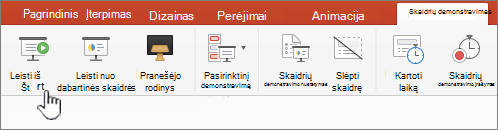 Skaidrių demonstravimo paleidimo nuo pradžios mygtukas
