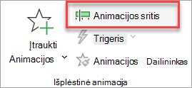 Kur rasti skirtuko Animacijos jungiklį Animacijos sritis.