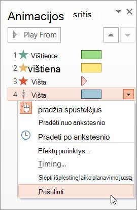 Animacijos efekto šalinimas