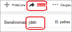 Spustelėkite Bendrinti ir Įdėti