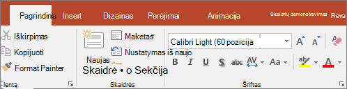Teksto žymeklis juostelėje programoje 
