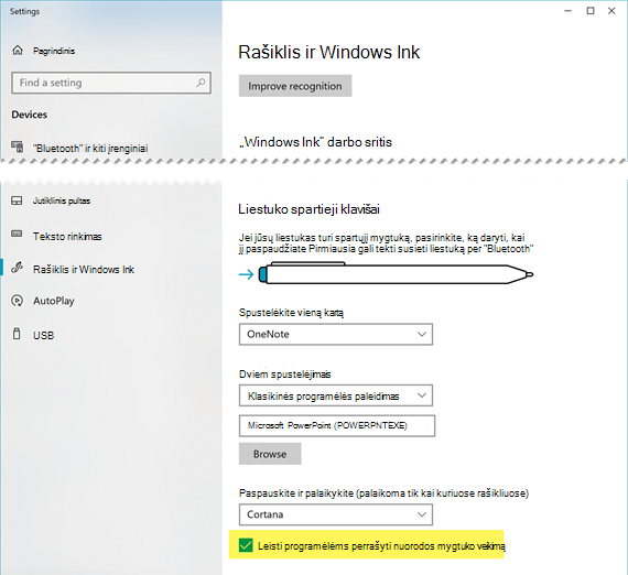 Gali prireikti leisti „PowerPoint“ perrašyti rašiklio nuorodos mygtuko elgseną.