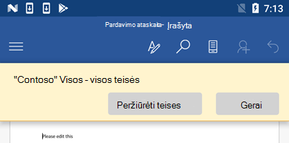 Kai atidarote IRM apsaugotą failą naudodami 