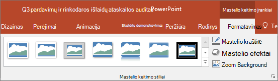 Rodo skirtingus mastelio keitimo stilius ir efektus, kuriuos galite pasirinkti programos 
