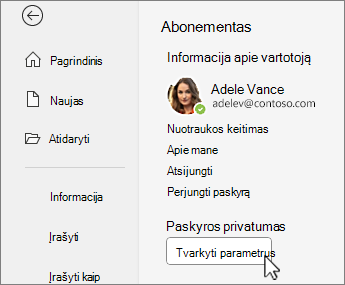Paskyros informacija 