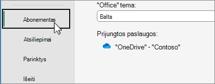 Account menu item on the backstage selected