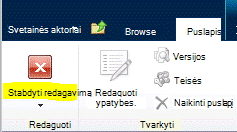 Mygtukas Stabdyti redagavimą skirtuke Puslapis