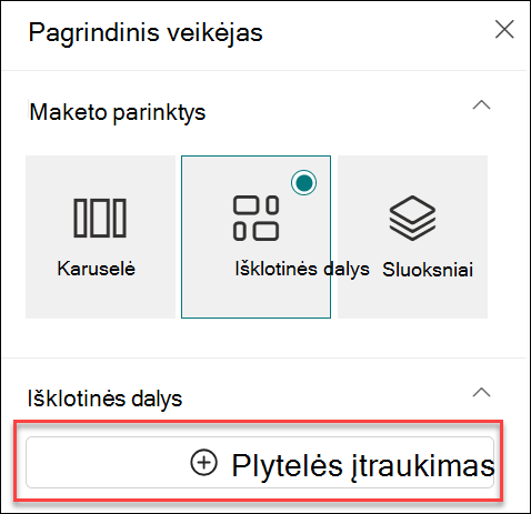 Ekrano kopija, kurioje matyti puslapio dalies Įtraukti 