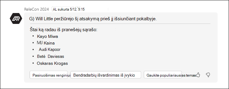 Atsakymo su tvirtintojo informacija ekrano nuotrauka