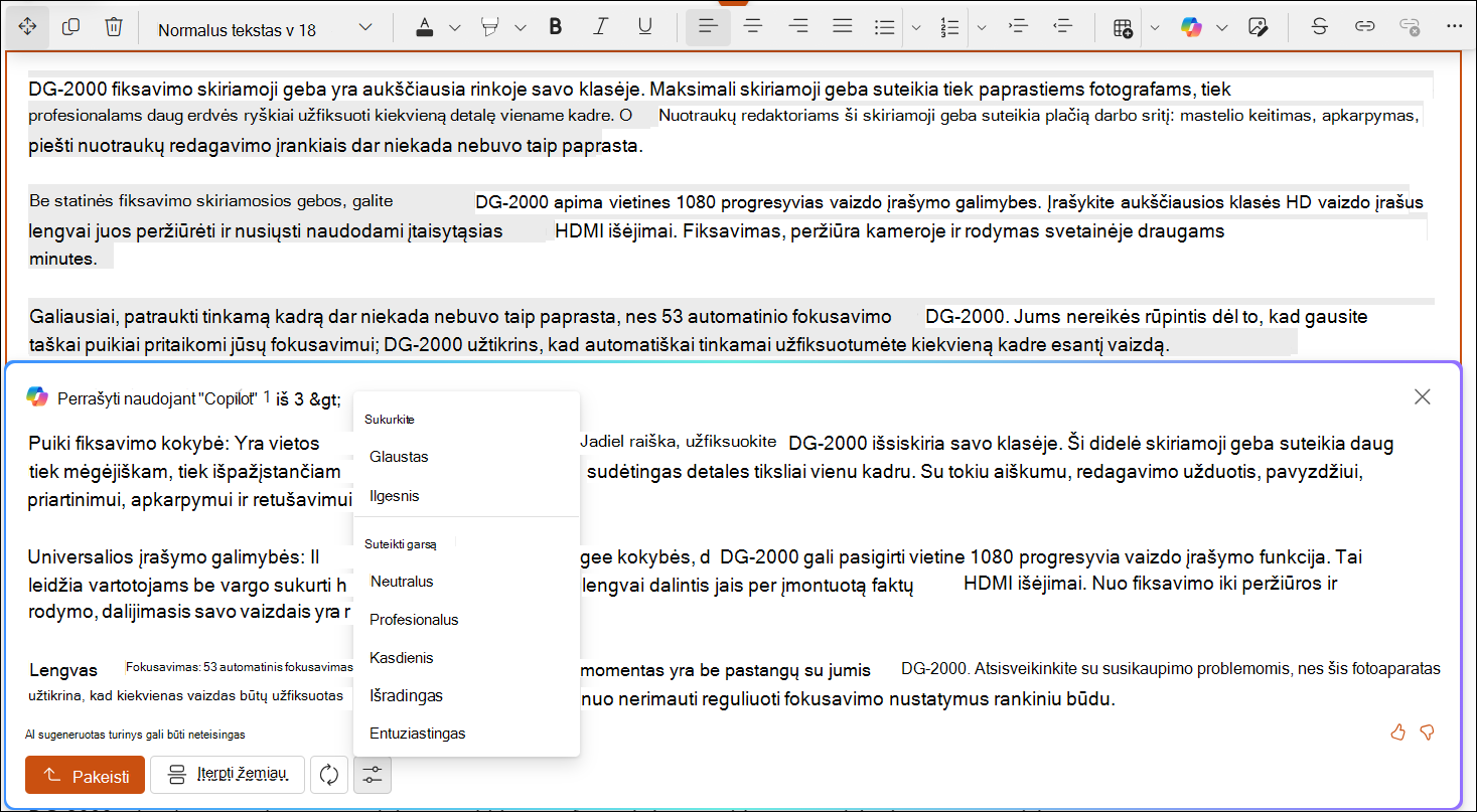 automatinio perrašymo ekrano kopijos pavyzdys