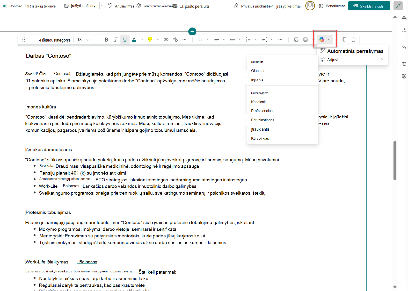Lenkiško puslapio turinio ekrano kopija